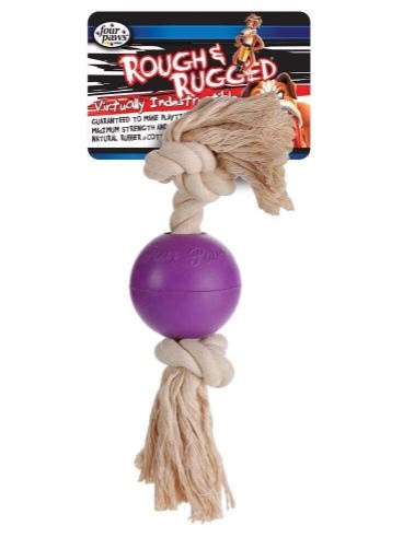 Four Paws Rough & Rugged Tough Ball & Cotton Rope Tug Dog Toy (2.75 - Rubber)